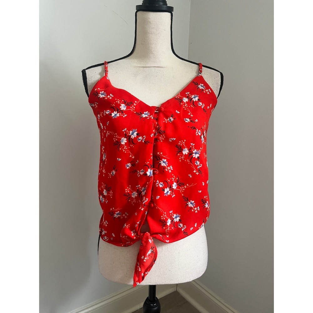 Red Floral Camisole Top size XS Cami V-Neck Boho Chic Cottagecore Girly Feminine - Picture 1 of 9